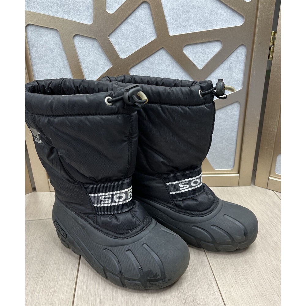 Sorel Cub Winter Lined Insulated Snow Boots Black Youth Kids boys girls Size 13
